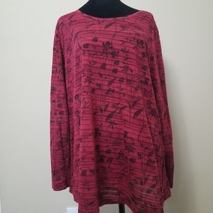 Style & Company Women's Size Large Red Striped Sheer Blouse Floral pattern